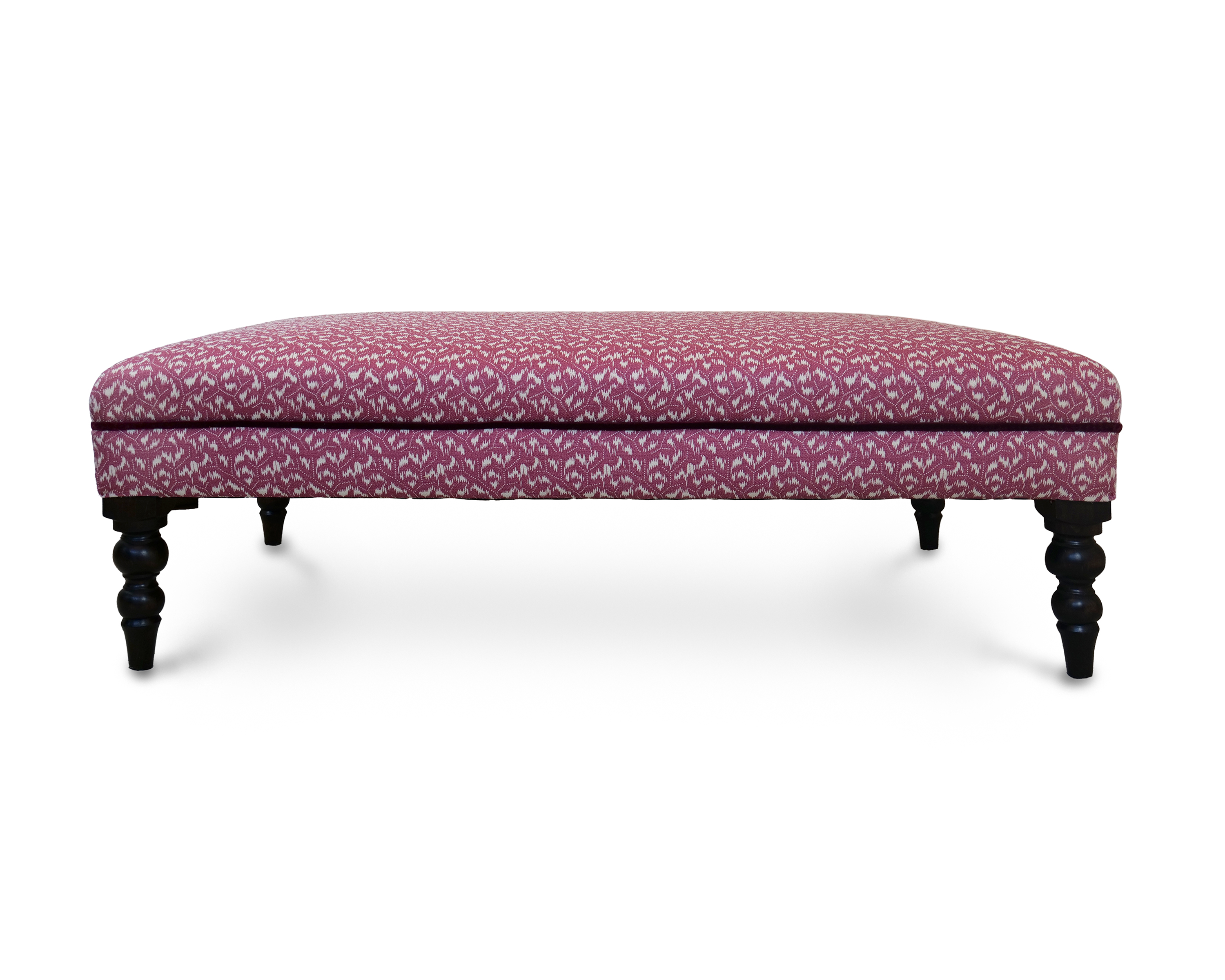 Ottoman with Flattened Top, Centralised Velvet Trim and Turned Legs