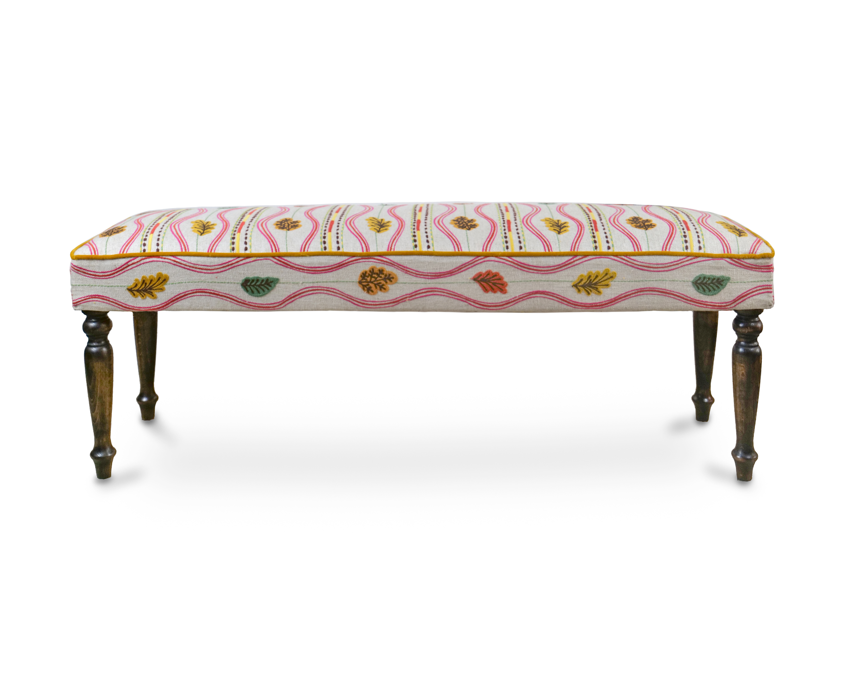 Bordered Bench Stool with Running Border and Antique Rose Velvet Piping