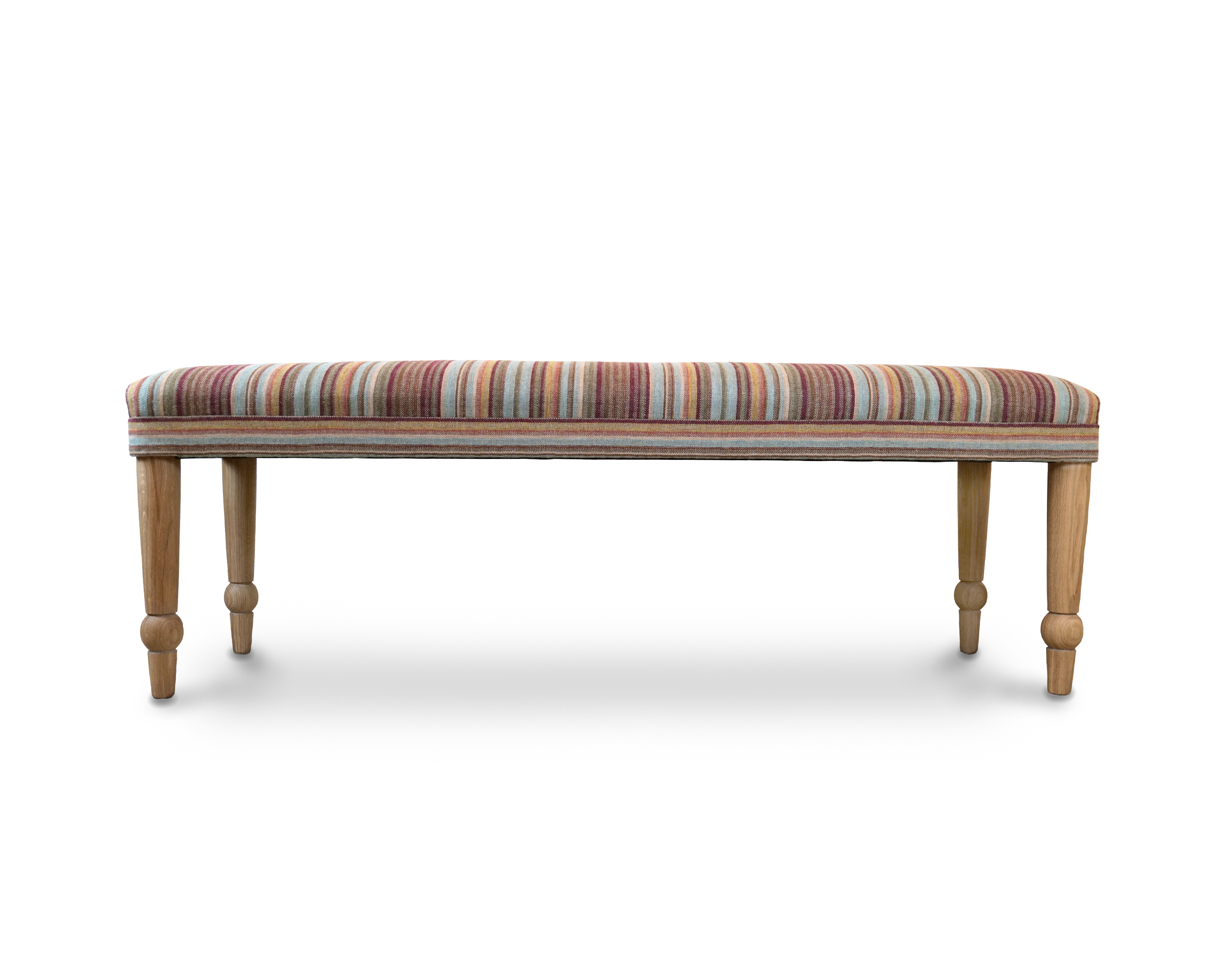 Narrow Bench Stool, Defined Border, Bespoke Solid Oak Legs Turned to Design