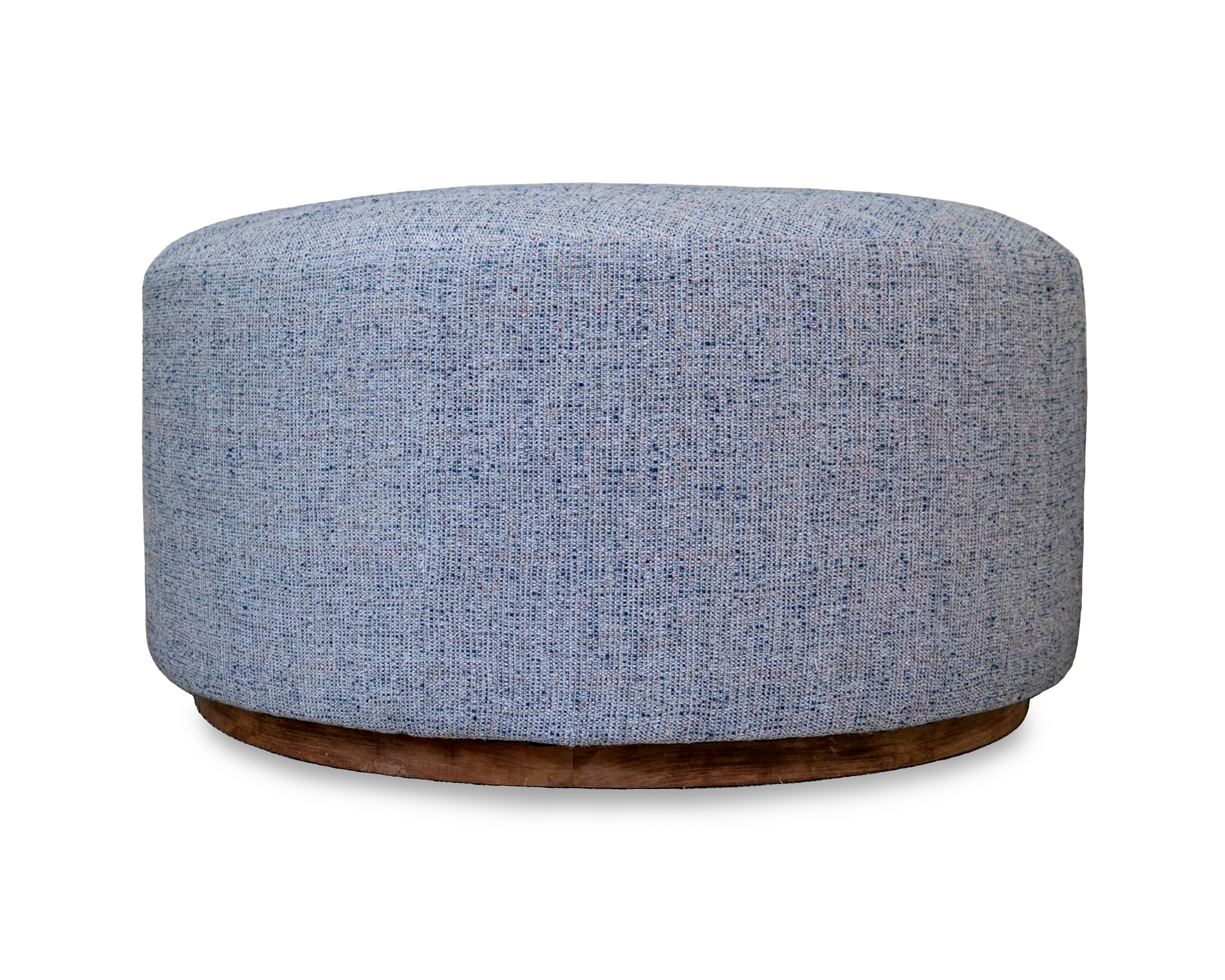 Soft Contoured Round Ottoman featuring French Polished Hardwood Plinth Base