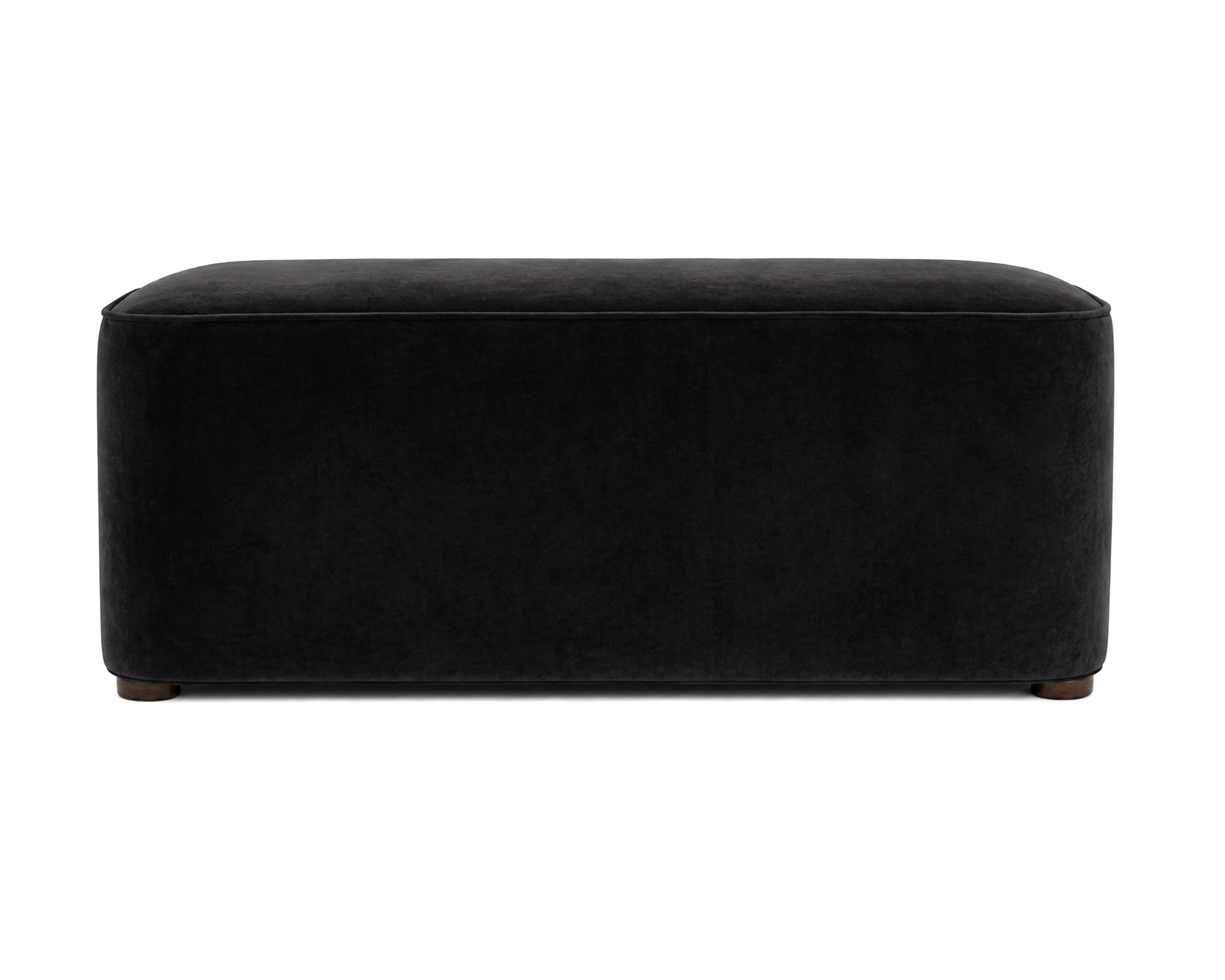 Velvet Bench Seating for a Bedroom Recess with Curved Front Upholstery and Feet Edges