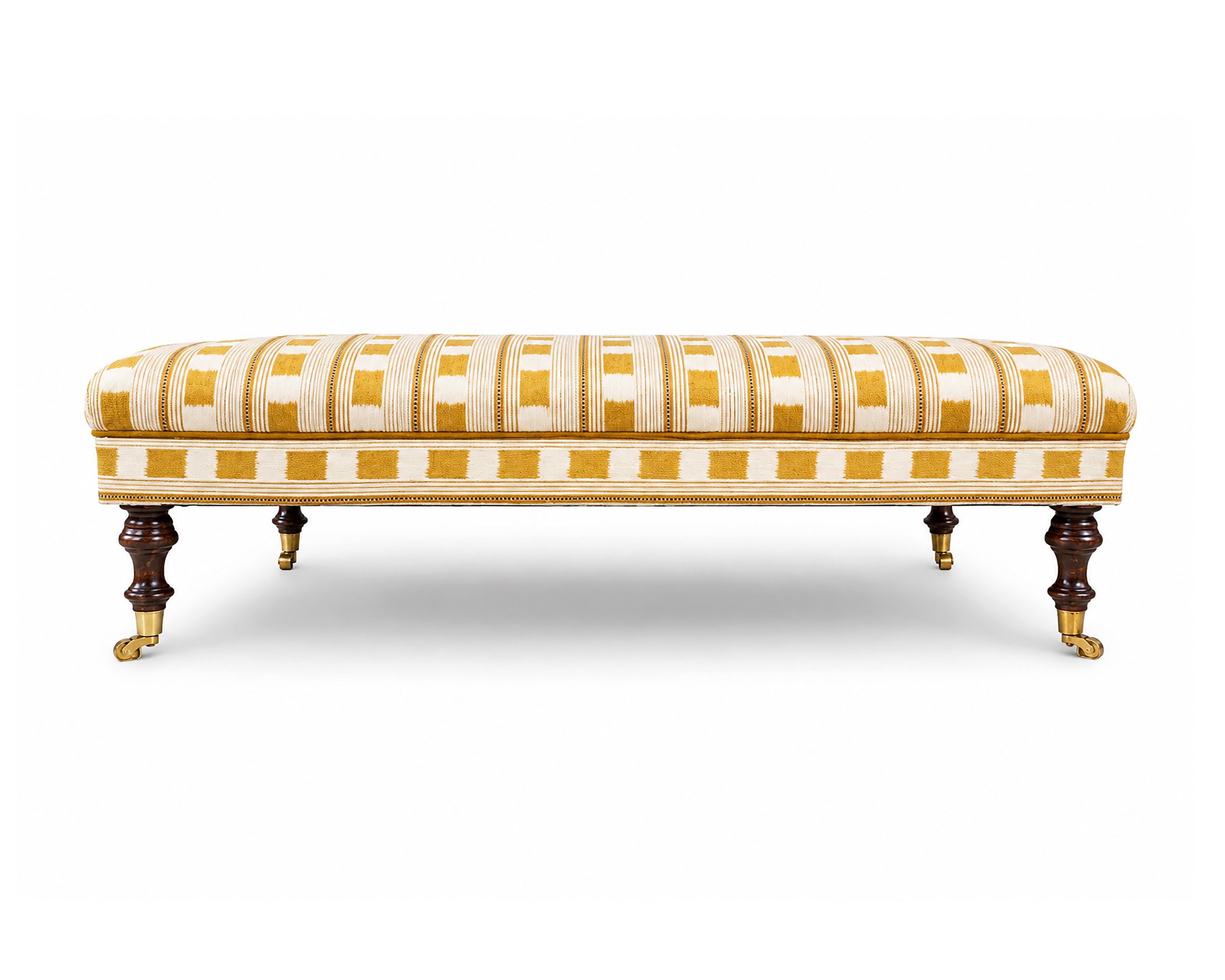 Roll-top Stool with Defined Border, Mustard Piping and Polished Castors