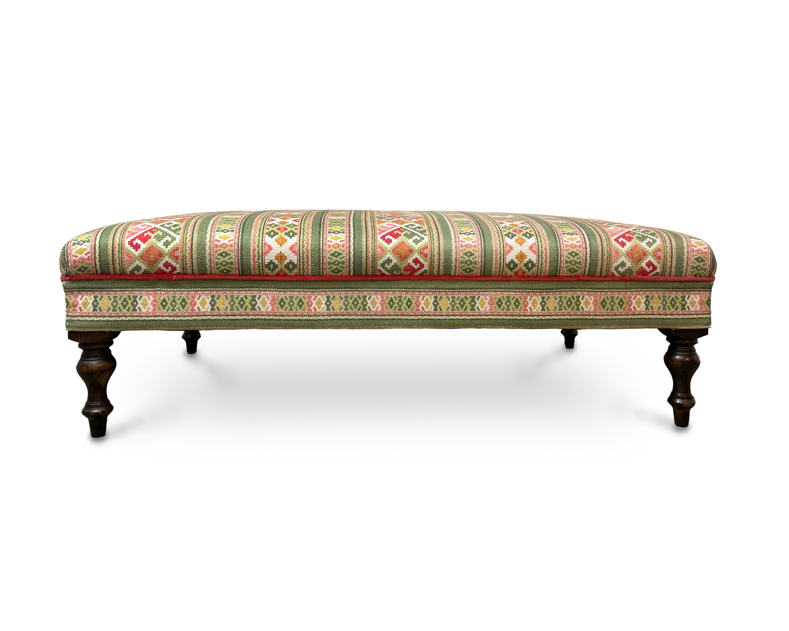 Motif Stripe Ottoman with Dusky Rose Velvet Piping