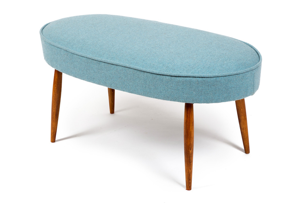 Oval blue mid century style footstool in Isle Mill