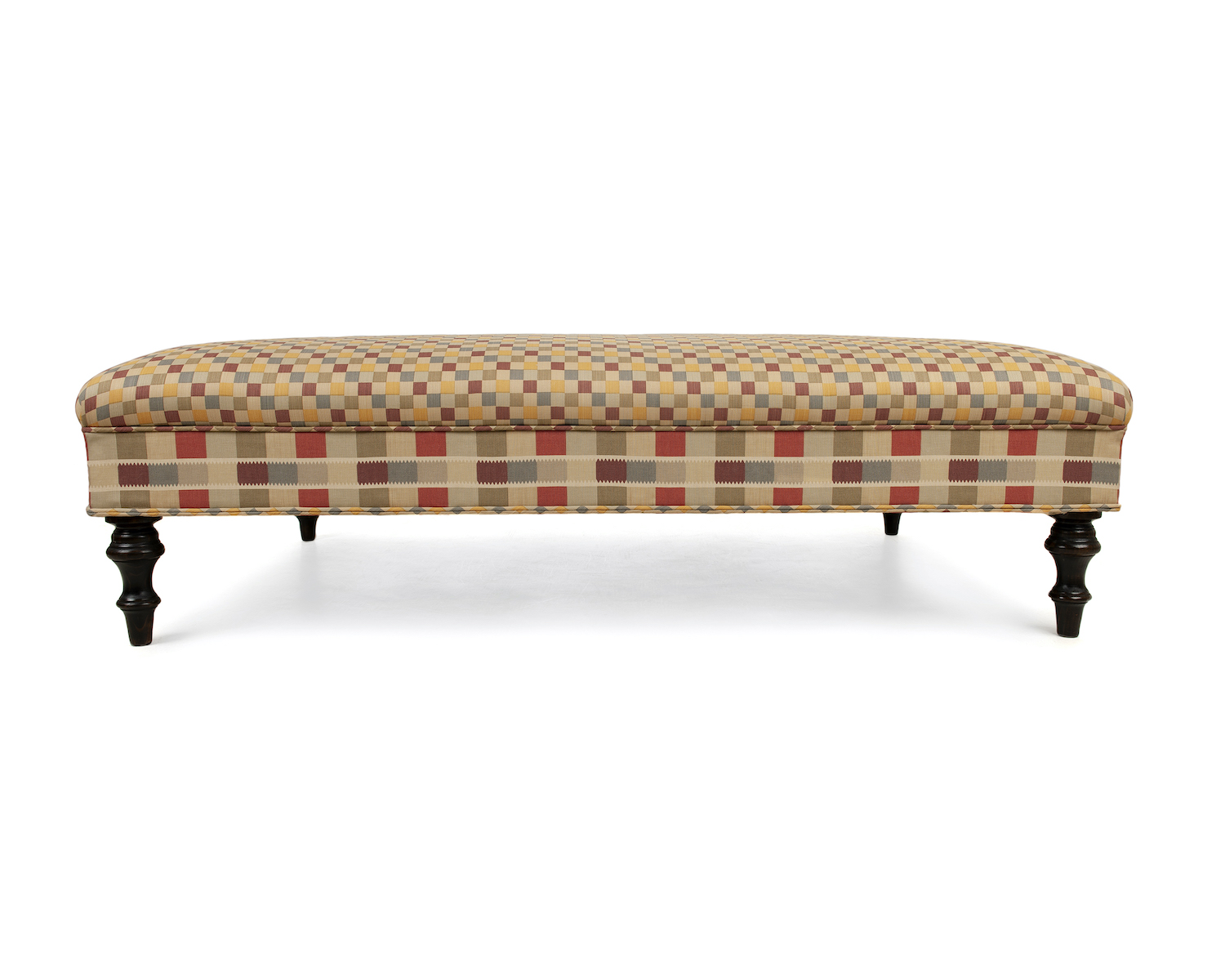 Striking Check Roll Top Footstool with Turned Legs