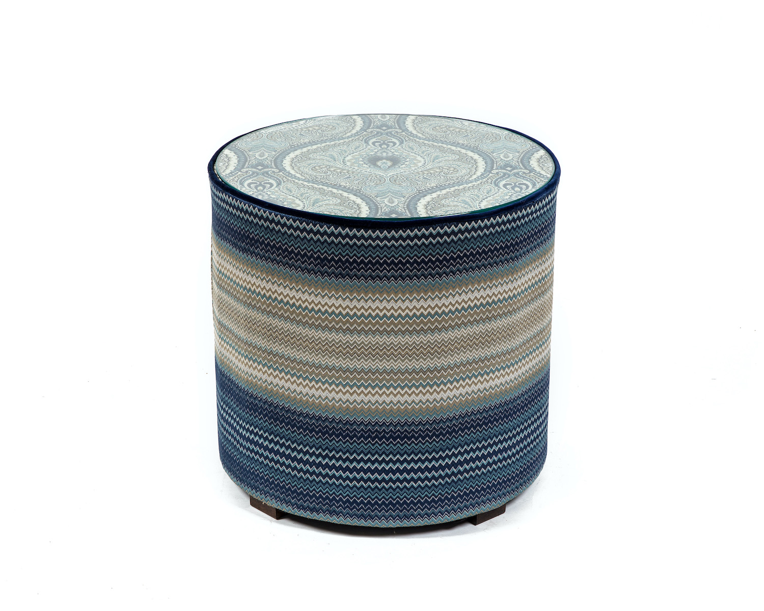 Round Side Table with Glass Top and Block Feet