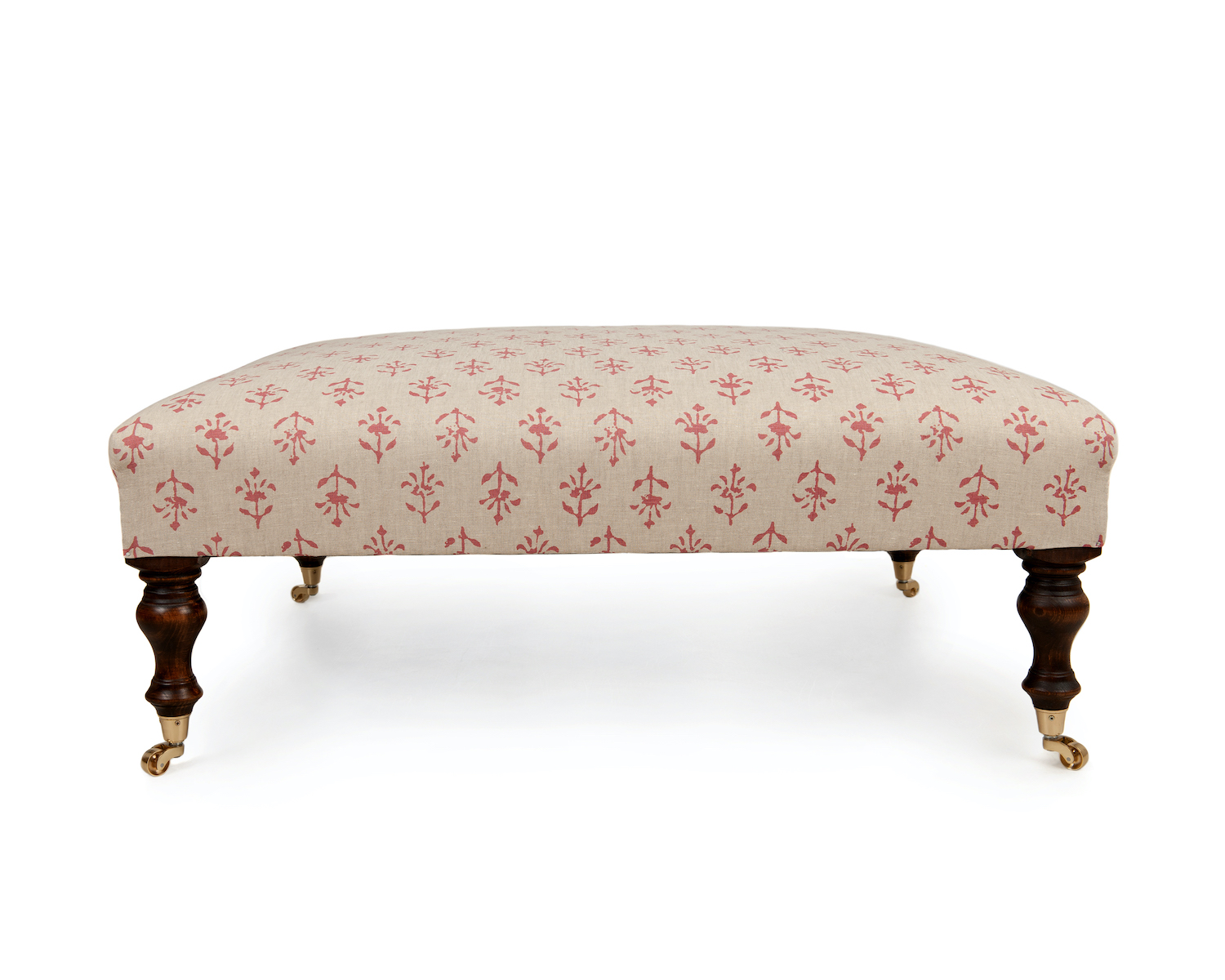 Blockprinted Wrapover Footstool with Turned Legs and Castors