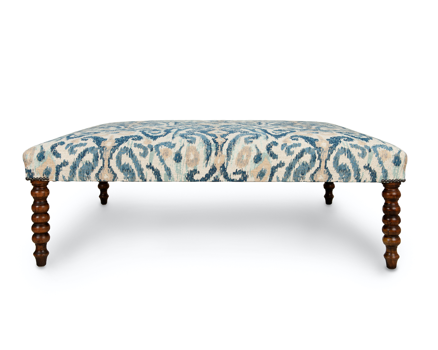 Shallow Border Footstool with Antique Stud Detailing and Slender Bobbin Legs