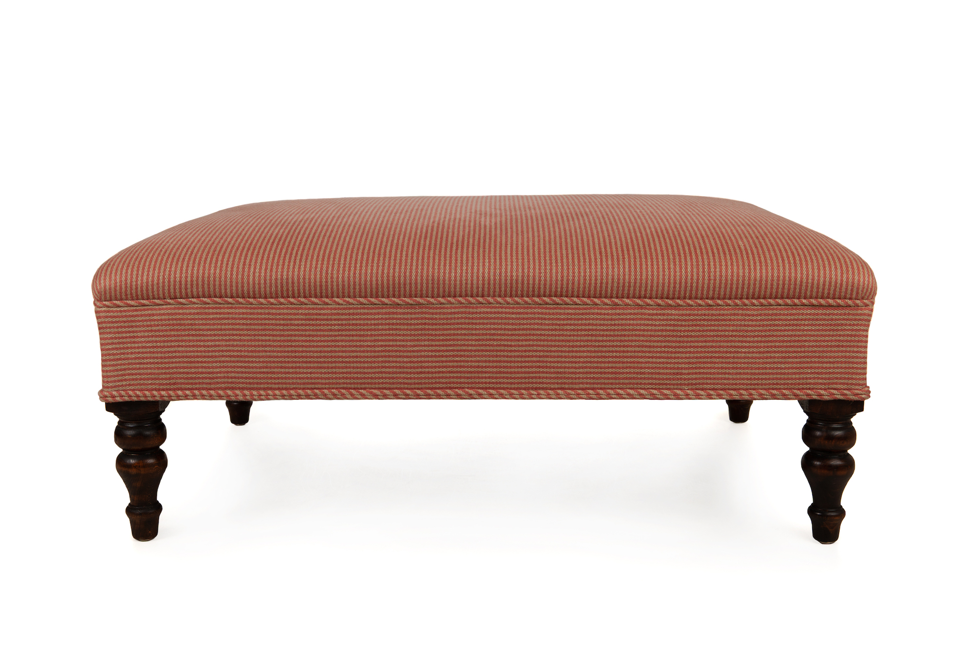 Pin-stripe Footstool Double Piping and Piping Trim with Turned Legs