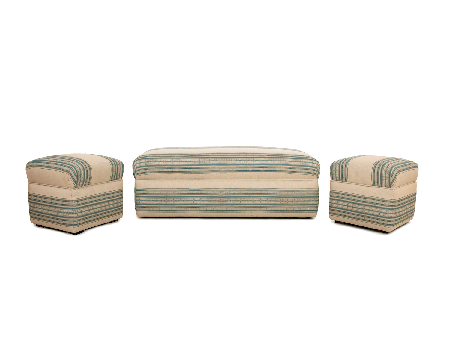 Set of 3 Deep Bordered Waisted Padded Stools with Block Feet