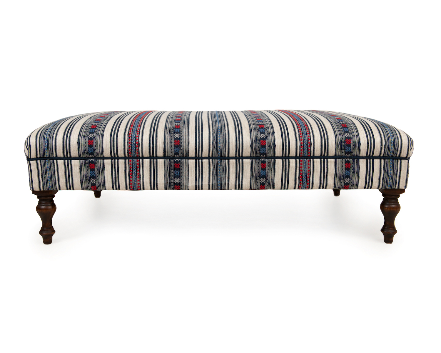 Navy Piping Ottoman in Kit Kemp Weave with Turned Legs